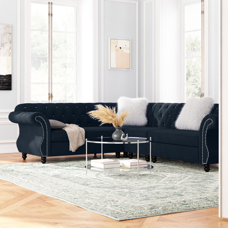 Jacey Leigh 3 Piece Velvet Sectional Rosdorf Park Fabric Black Velvet
